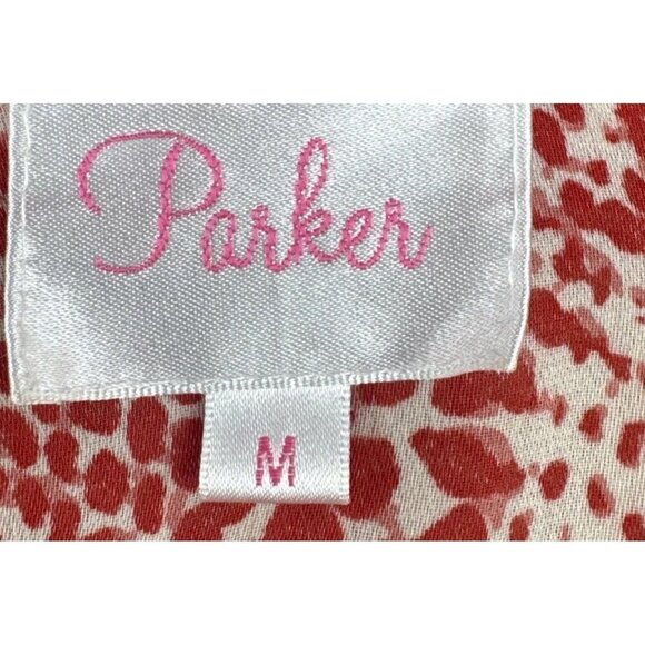 Parker Brand Women’s Red Patterned Spaghetti Strap Tiered Lined Mini Dress Sz M - Picture 7 of 10